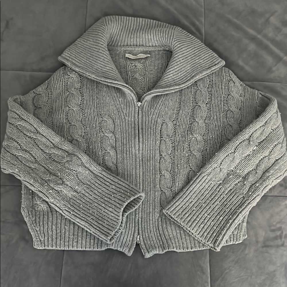 Chic Grey Cable Knit Sweater